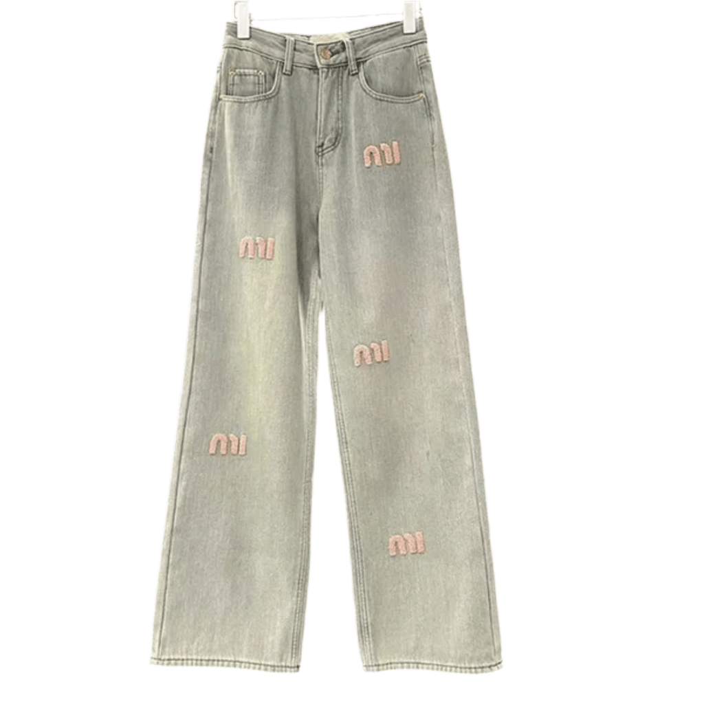 MIU MIU JEANS PINK LETTERS